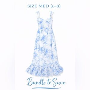 Blue Floral Dress Spring Wedding Guest Bridal Shower Cottagecore Dress 🦋💙🤍💐🌸